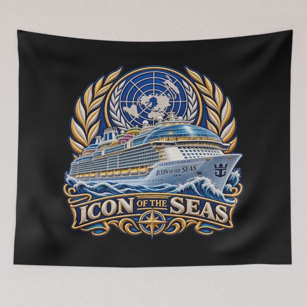 Item preview, Icon of the Seas Embroidered Cruise Ship Crest with World Emblem designed and sold by Emoji Emblems.