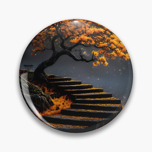 Item preview, Golden Autumn Tree Above Stone Water Steps designed and sold by Faissal Thomass.