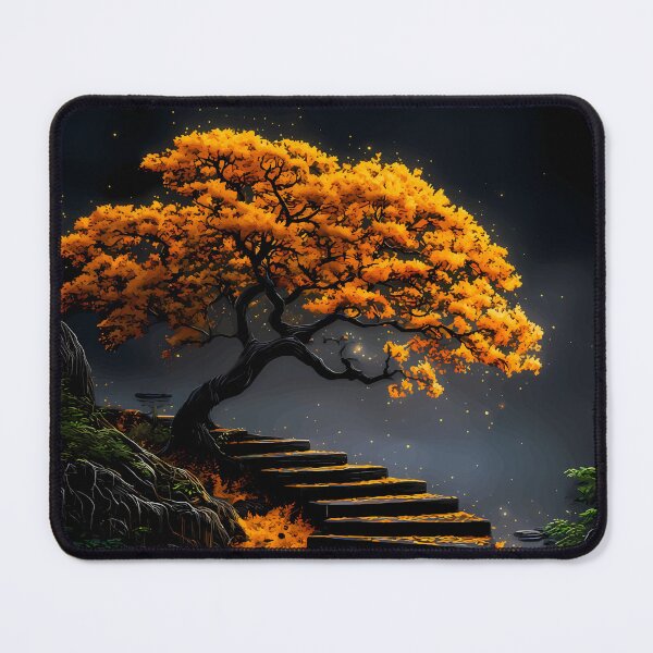 Item preview, Golden Autumn Tree Above Stone Water Steps designed and sold by Faissal Thomass.