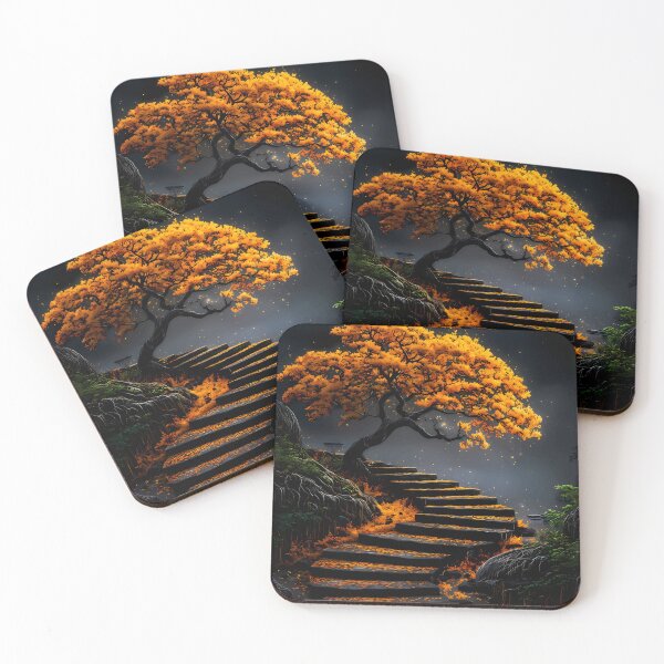 Item preview, Golden Autumn Tree Above Stone Water Steps designed and sold by Faissal Thomass.