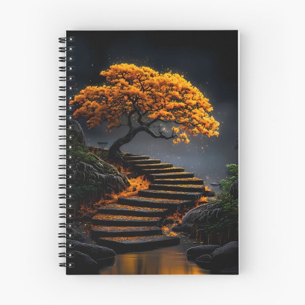 Item preview, Golden Autumn Tree Above Stone Water Steps designed and sold by Faissal Thomass.