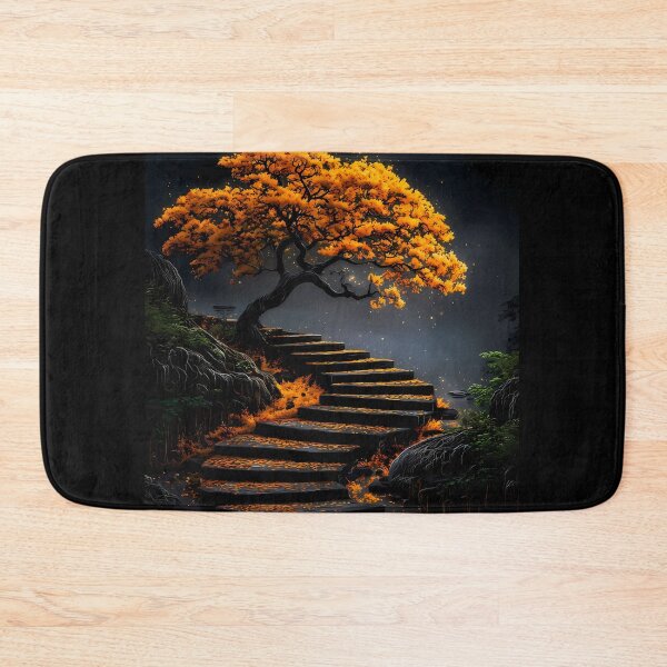 Item preview, Golden Autumn Tree Above Stone Water Steps designed and sold by Faissal Thomass.