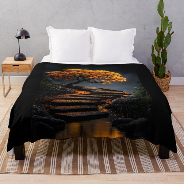 Item preview, Golden Autumn Tree Above Stone Water Steps designed and sold by Faissal Thomass.