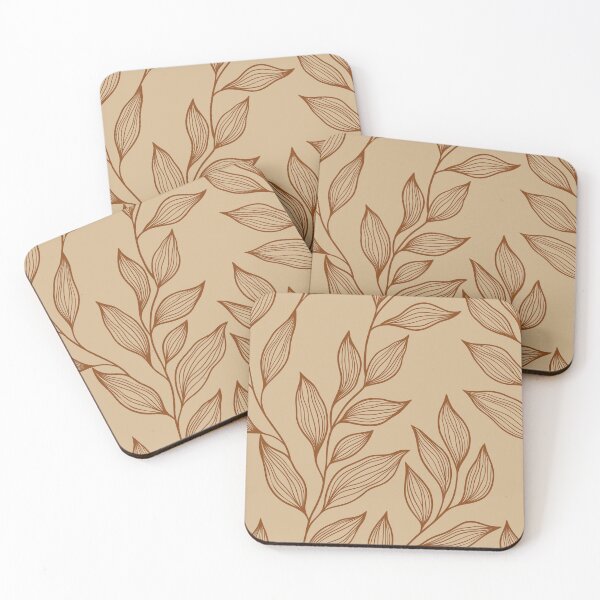Item preview, Delicate Line Art Botanical Leaf Pattern - Bright on Light Brown designed and sold by Frohyou.