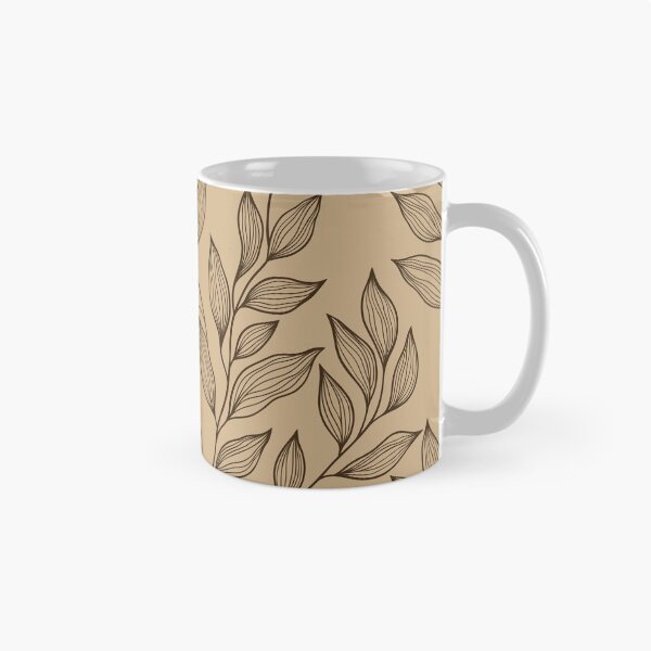 Item preview, Delicate Line Art Botanical Leaf Pattern - Dark on Light Brown designed and sold by Frohyou.
