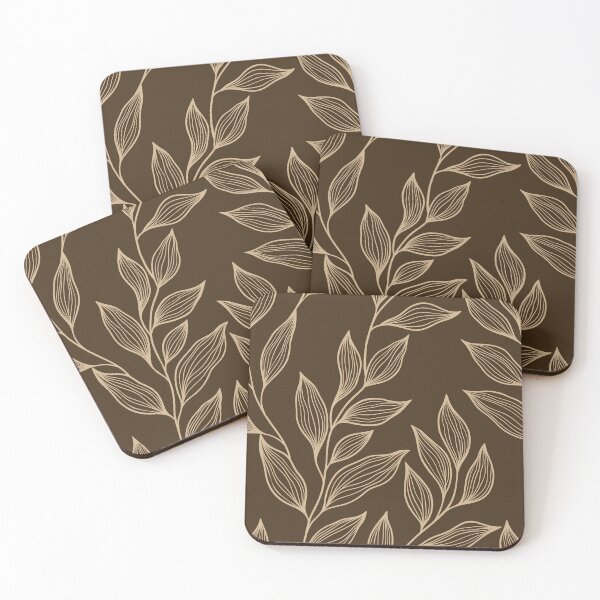 Item preview, Delicate Line Art Botanical Leaf Pattern - Light on Dark Brown designed and sold by Frohyou.