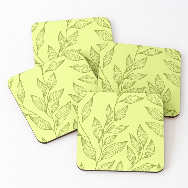 Item preview, Delicate Line Art Botanical Leaf Pattern - Dark on Light Chartreuse designed and sold by Frohyou.