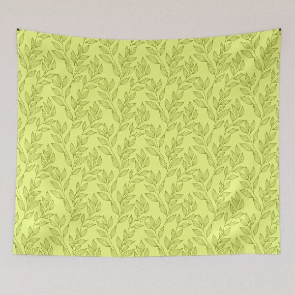 Item preview, Delicate Line Art Botanical Leaf Pattern - Dark on Light Chartreuse designed and sold by Frohyou.