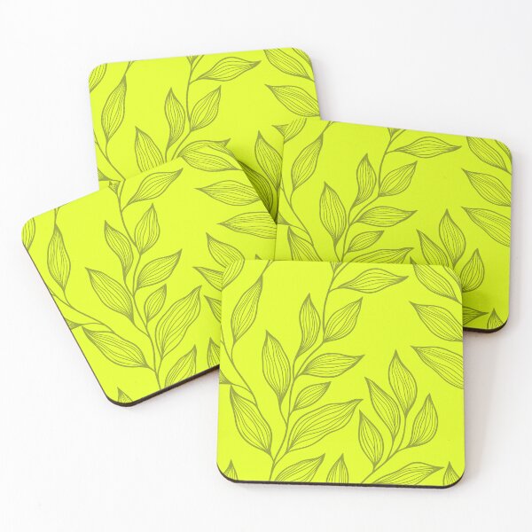Item preview, Delicate Line Art Botanical Leaf Pattern - Dark on Bright Chartreuse designed and sold by Frohyou.