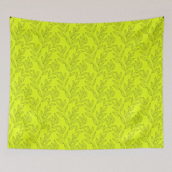 Item preview, Delicate Line Art Botanical Leaf Pattern - Dark on Bright Chartreuse designed and sold by Frohyou.
