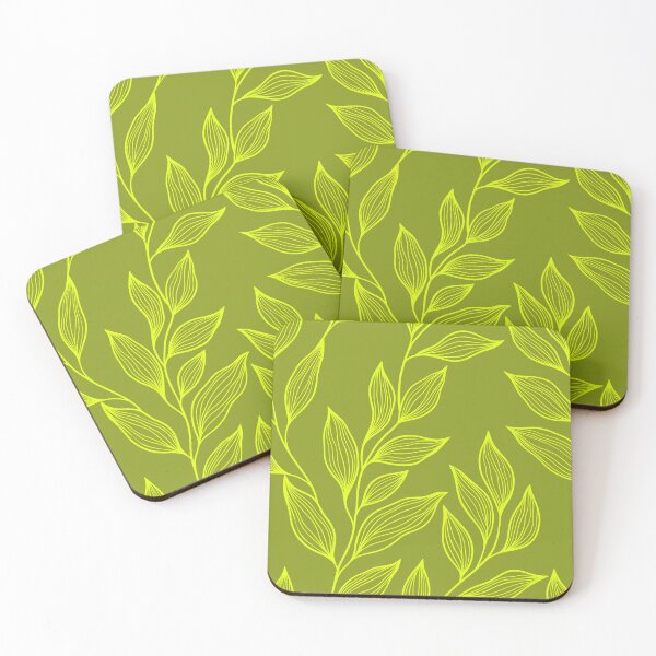 Item preview, Delicate Line Art Botanical Leaf Pattern - Bright on Dark Chartreuse designed and sold by Frohyou.