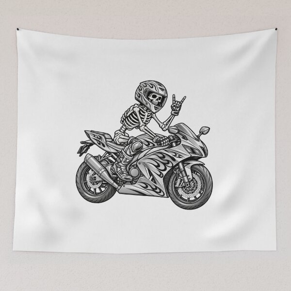 Item preview, Skeleton Biker on Motorcycle – Ride or Die Motorbike Design designed and sold by BigfeetLittlepaws.