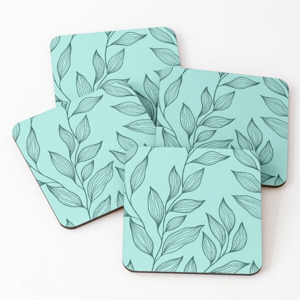 Item preview, Delicate Line Art Botanical Leaf Pattern - Dark on Light Teal designed and sold by Frohyou.
