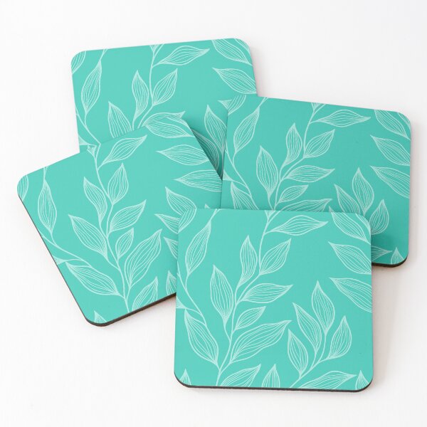 Item preview, Delicate Line Art Botanical Leaf Pattern - Light on Bright Teal designed and sold by Frohyou.