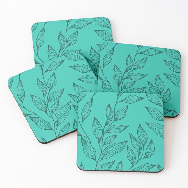 Item preview, Delicate Line Art Botanical Leaf Pattern - Dark on Bright Teal designed and sold by Frohyou.