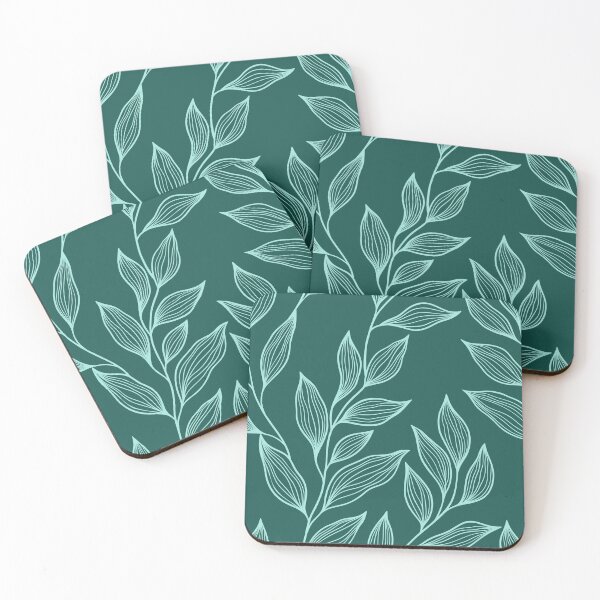 Item preview, Delicate Line Art Botanical Leaf Pattern - Light on Dark Teal designed and sold by Frohyou.