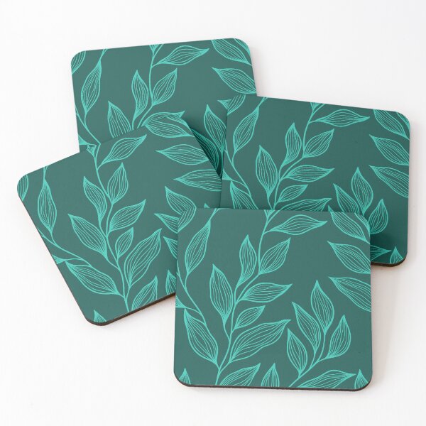 Item preview, Delicate Line Art Botanical Leaf Pattern - Bright on Dark Teal designed and sold by Frohyou.