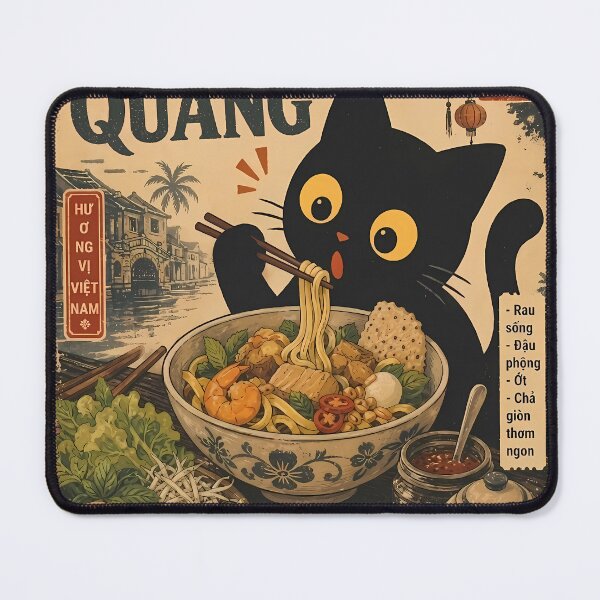 Item preview, Cat Eating Vietnamese Mi Quang Noodles - Retro Ukiyo-e designed and sold by PurrfectHome.