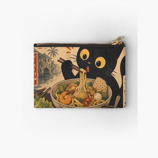 Item preview, Cat Eating Vietnamese Mi Quang Noodles - Retro Ukiyo-e designed and sold by PurrfectHome.