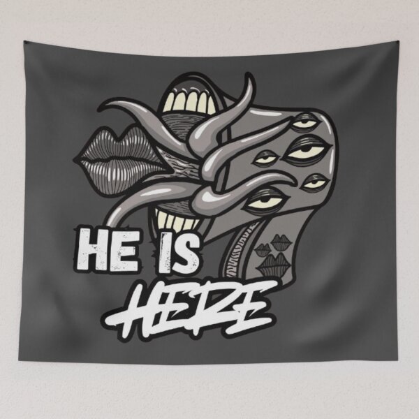 Item preview, He Is Here Eldritch Horror Tentacle Eye Monster Graphic Sticker designed and sold by velvetwings.