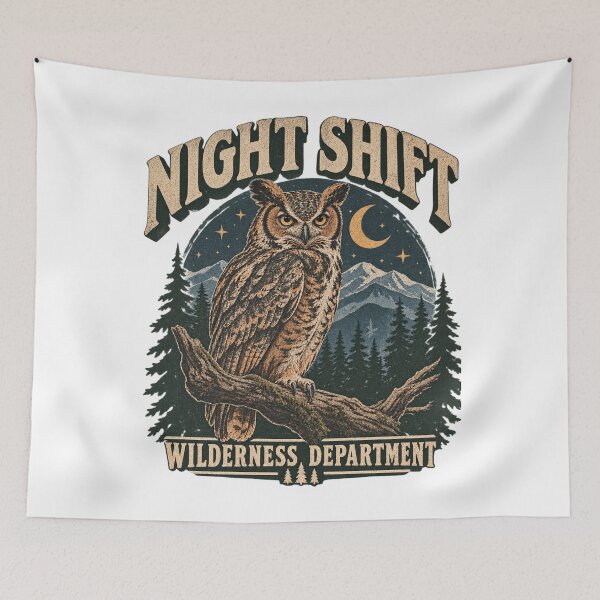 Item preview, Night Shift Wilderness Department Owl Vintage Forest Graphic designed and sold by Drifka.