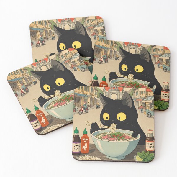 Item preview, Cat Eating Beef Pho - Vietnamese Street Food designed and sold by PurrfectHome.