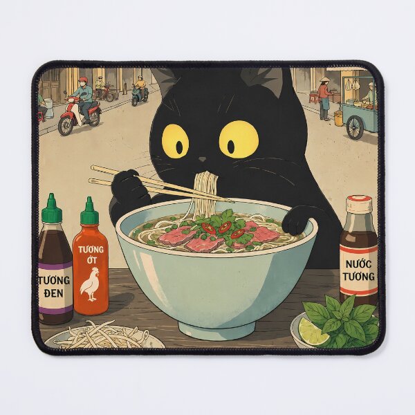 Item preview, Cat Eating Beef Pho - Vietnamese Street Food designed and sold by PurrfectHome.