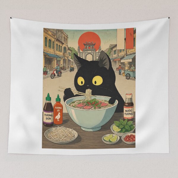 Item preview, Cat Eating Beef Pho - Vietnamese Street Food designed and sold by PurrfectHome.