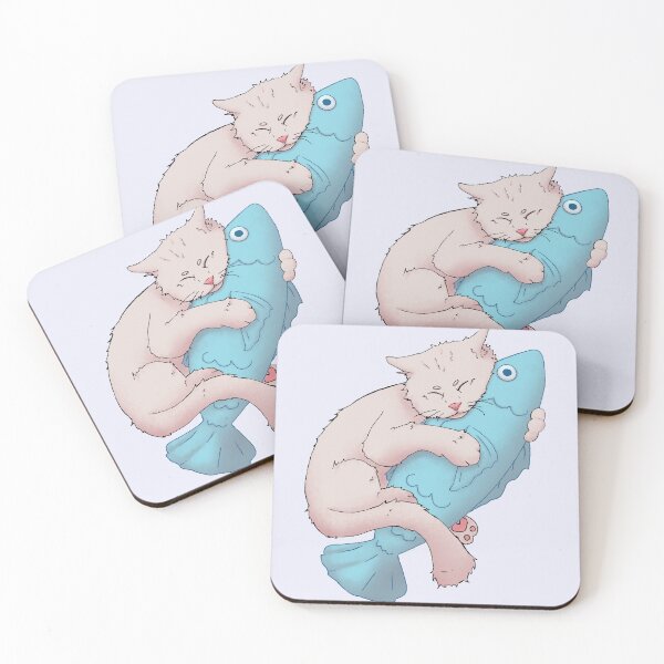 Item preview, White cat hugging its stuffed toy designed and sold by Houst-cn.