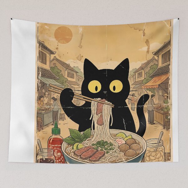 Item preview, Cat Eating Beef Pho - Vintage Vietnamese Noodle designed and sold by PurrfectHome.