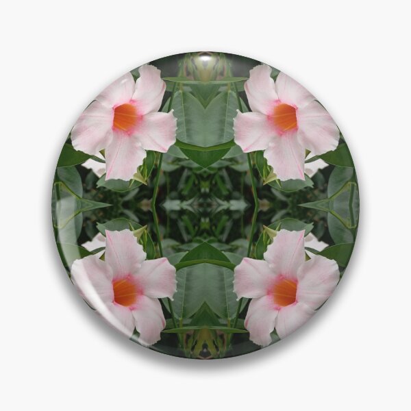 Item preview, Dipladenia with white and pink flowers, surrounded by vegetation, mirror image designed and sold by lyloubeaupere.