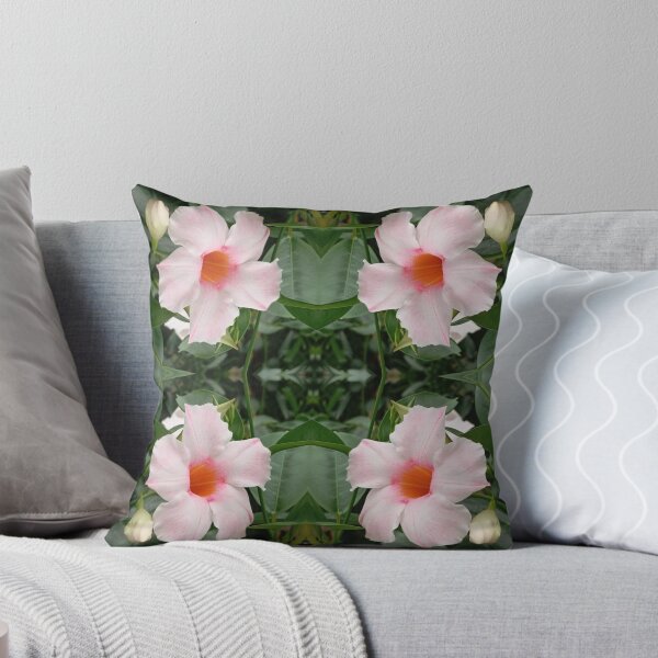 Item preview, Dipladenia with white and pink flowers, surrounded by vegetation, mirror image designed and sold by lyloubeaupere.