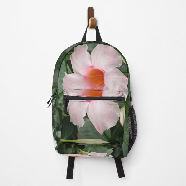 Item preview, Dipladenia with white and pink flowers, surrounded by vegetation, mirror image designed and sold by lyloubeaupere.