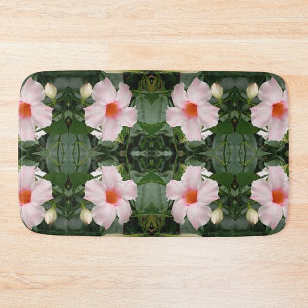 Item preview, Dipladenia with white and pink flowers, surrounded by vegetation, mirror image designed and sold by lyloubeaupere.