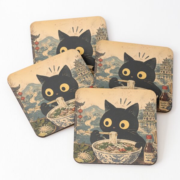 Item preview, Funny Black Cat Eating Vietnamese Pho Noodles Vintage Gift  designed and sold by PurrfectHome.