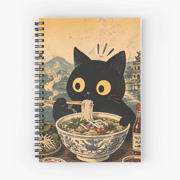 Item preview, Funny Black Cat Eating Vietnamese Pho Noodles Vintage Gift  designed and sold by PurrfectHome.