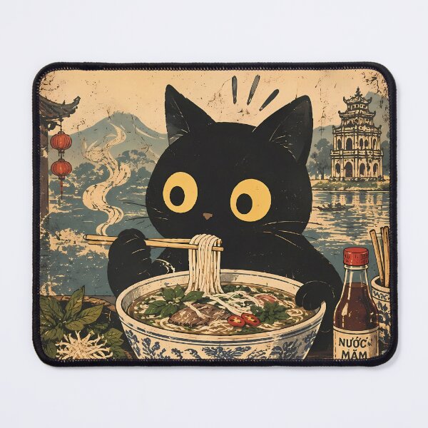Item preview, Funny Black Cat Eating Vietnamese Pho Noodles Vintage Gift designed and sold by PurrfectHome.