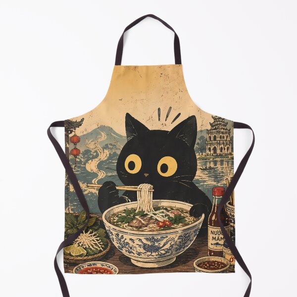 Item preview, Funny Black Cat Eating Vietnamese Pho Noodles Vintage Gift designed and sold by PurrfectHome.