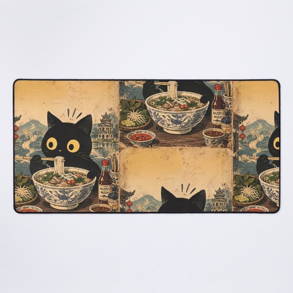Item preview, Funny Black Cat Eating Vietnamese Pho Noodles Vintage Gift  designed and sold by PurrfectHome.