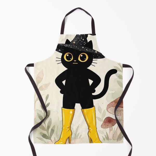 Item preview, Whimsical Black Witch Cat in Yellow Boots designed and sold by PurrfectHome.