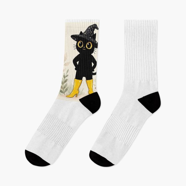 Item preview, Whimsical Black Witch Cat in Yellow Boots designed and sold by PurrfectHome.
