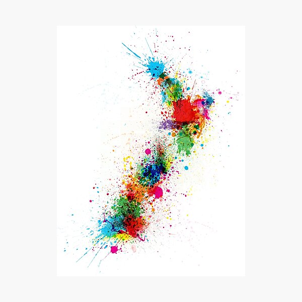Item preview, New Zealand Paint Splashes Map designed and sold by ArtPrints.