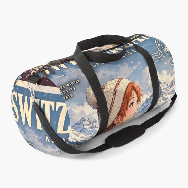 Item preview, Switzerland Swiss Alps with an Elegant Redhead Traveler in Burgundy Winter Fashion, Snowy Mountains and Enchanting Alpine Village Landscape designed and sold by DibujandoPorfa.