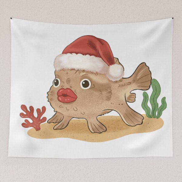 Item preview, Red-Lipped Batfish in santa hat designed and sold by Iqrapixels.