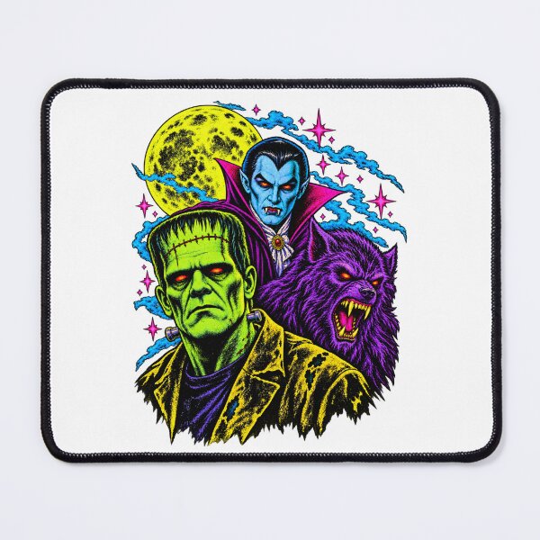 Item preview, Midnight Monster Frankenstein Wolfman Dracula Vampire Trio – Retro Neon Classic Horror Art designed and sold by WolfmanProphecy.