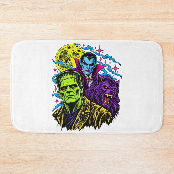 Item preview, Midnight Monster Frankenstein Wolfman Dracula Vampire Trio – Retro Neon Classic Horror Art designed and sold by WolfmanProphecy.