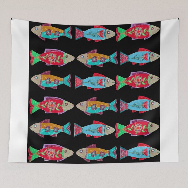 Item preview, Folk Art Fish Pattern on Black designed and sold by Fani*.