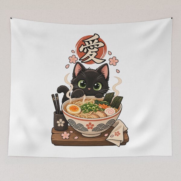 Item preview, Kawaii Black Cat Ramen Japanese Love Sakura designed and sold by will freed18.