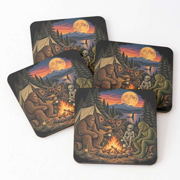 Item preview, Cryptid Campfire Bigfoot Mothman Alien Camping Adventure designed and sold by will freed18.