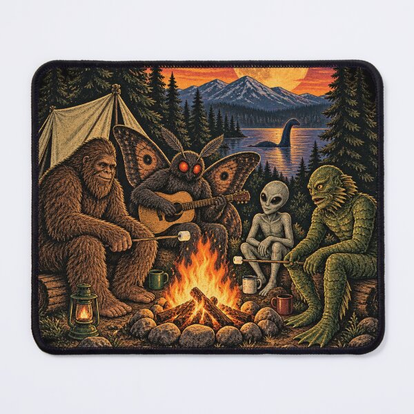 Item preview, Cryptid Campfire Bigfoot Mothman Alien Camping Adventure designed and sold by will freed18.